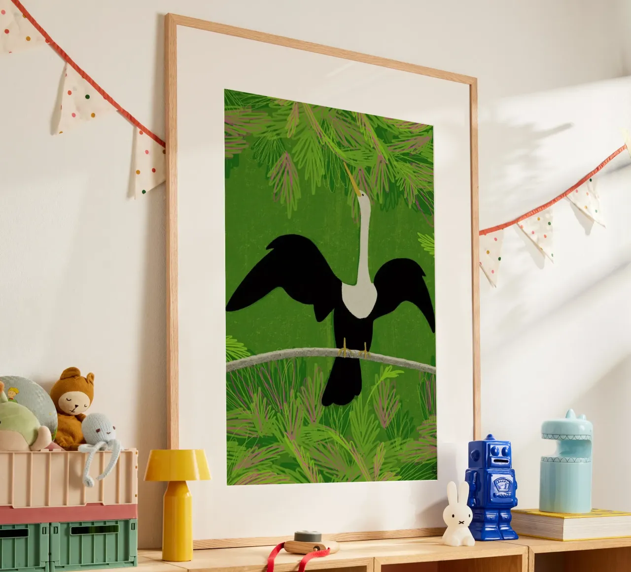 River Heron poster con telaio in legno da Be Mart
