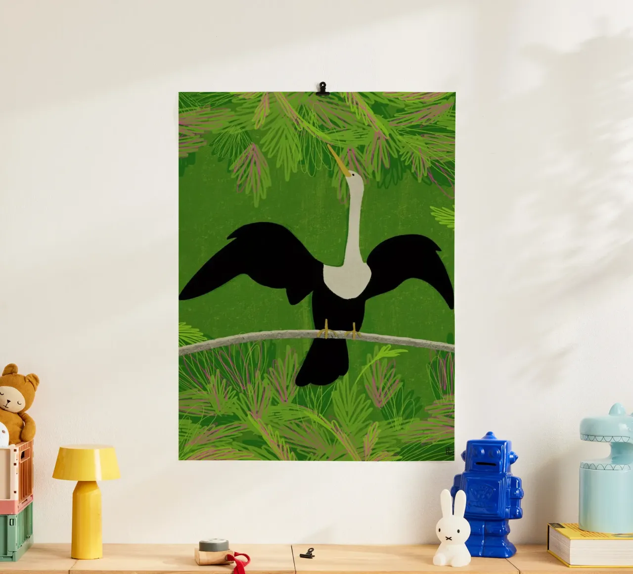 River Heron poster con telaio in legno da Be Mart