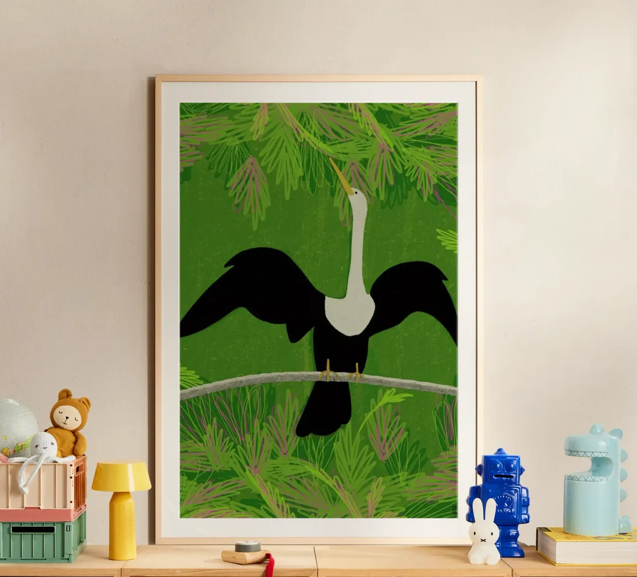 River Heron poster con telaio in legno da Be Mart