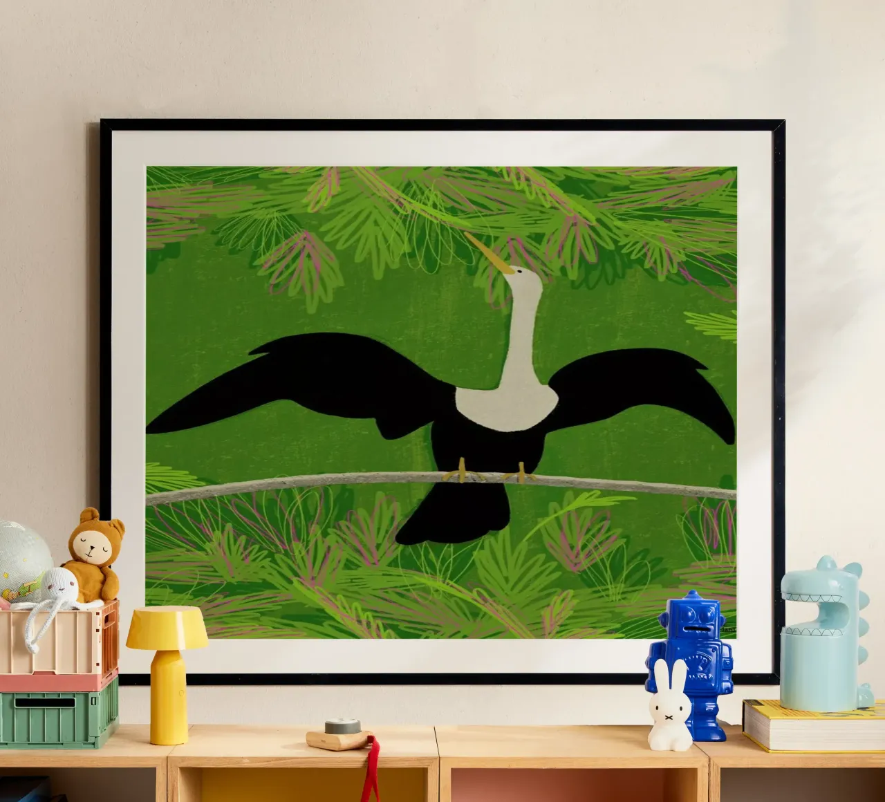 River Heron poster con telaio in legno da Be Mart