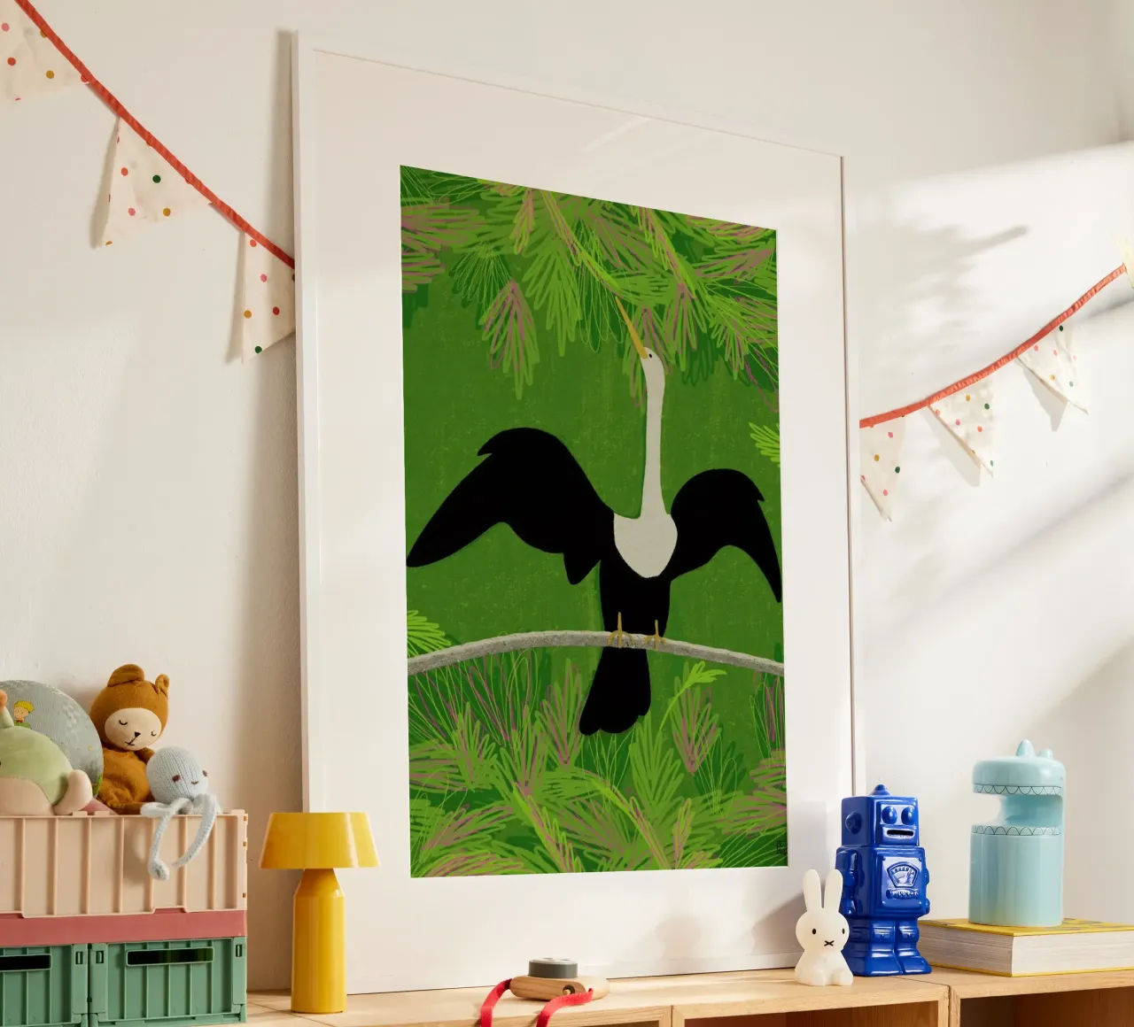 River Heron poster con telaio in legno da Be Mart