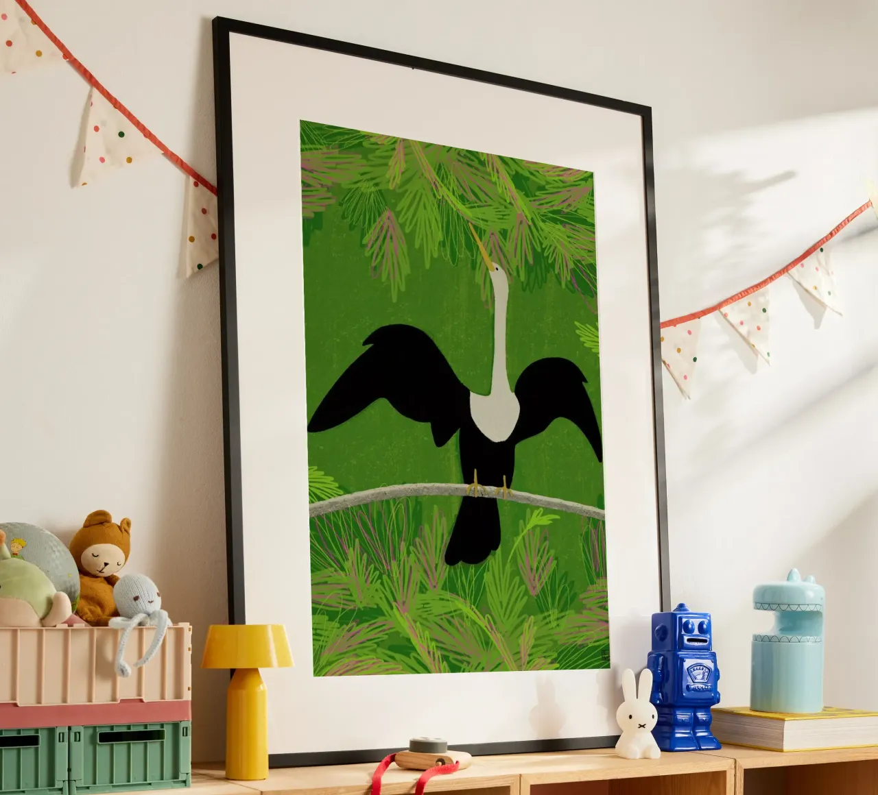 River Heron poster con telaio in legno da Be Mart