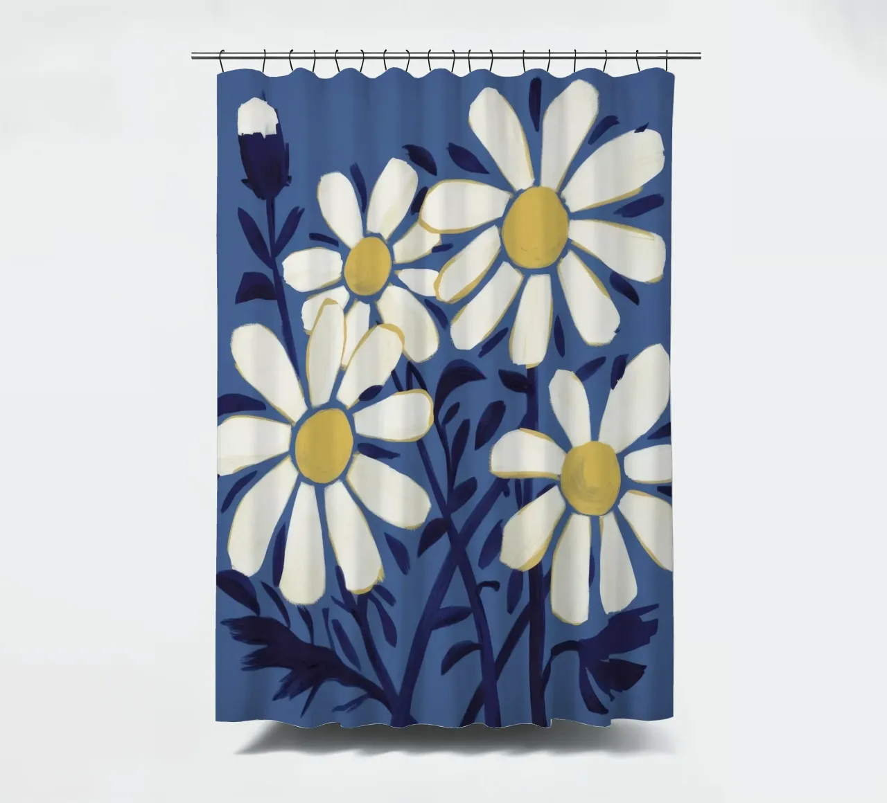 Indigo Daisy Cluster shower curtain by Moonlite Desire