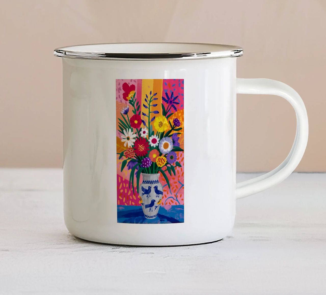 Vaso di teschi in fiore tazza in smalto da Grande Serene