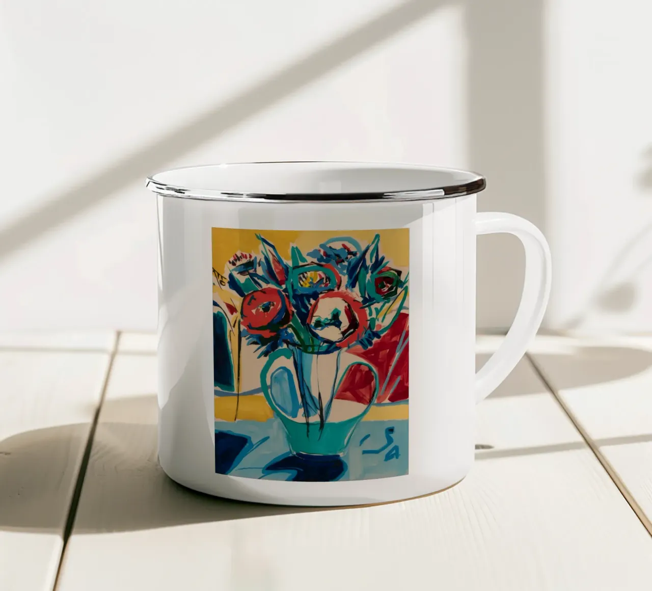 Gioia floreale cromatica tazza in smalto da Vivid Reverie
