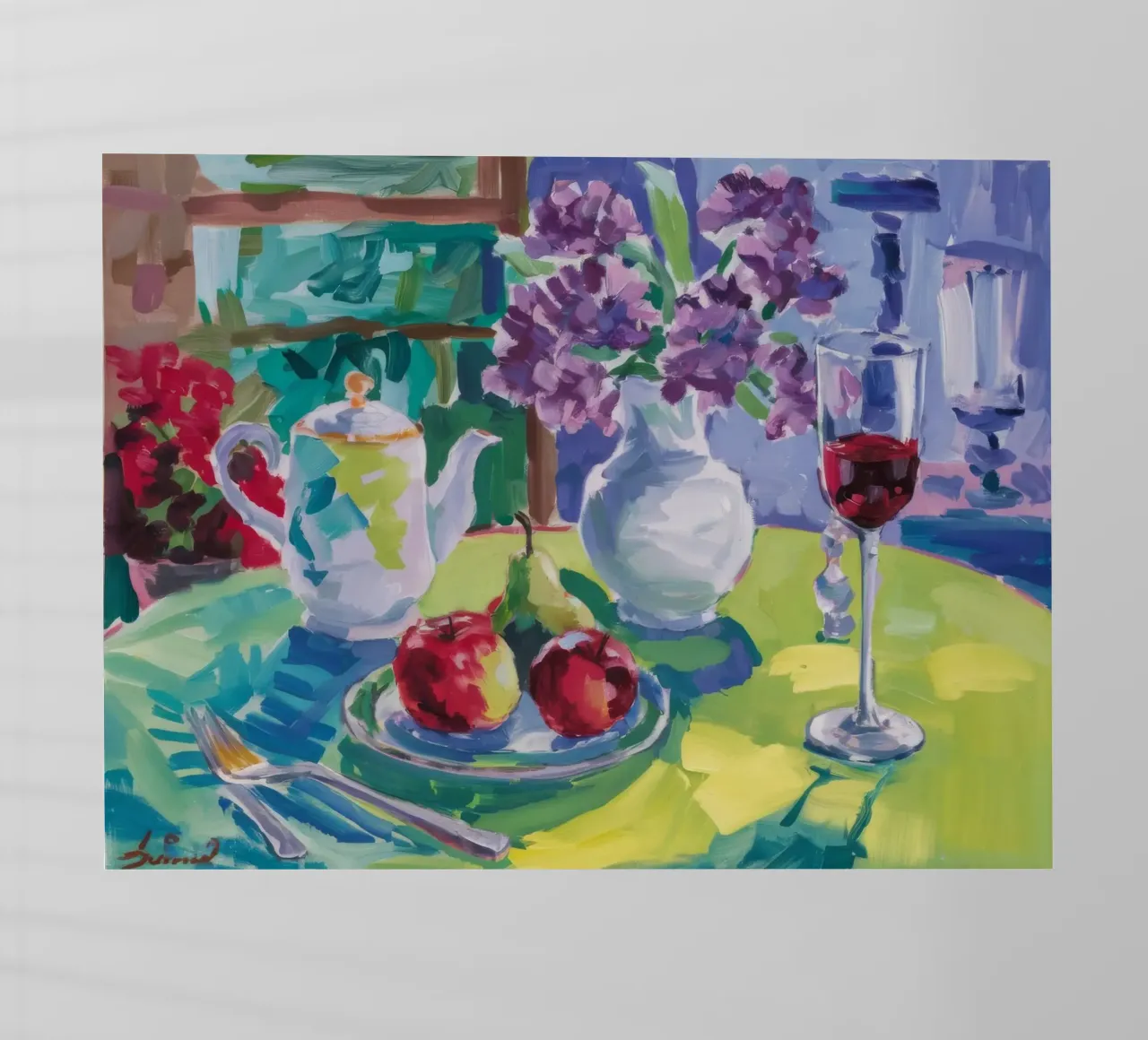 Teiera d'argento a riposo pellicola backlit da Radiance Landscape