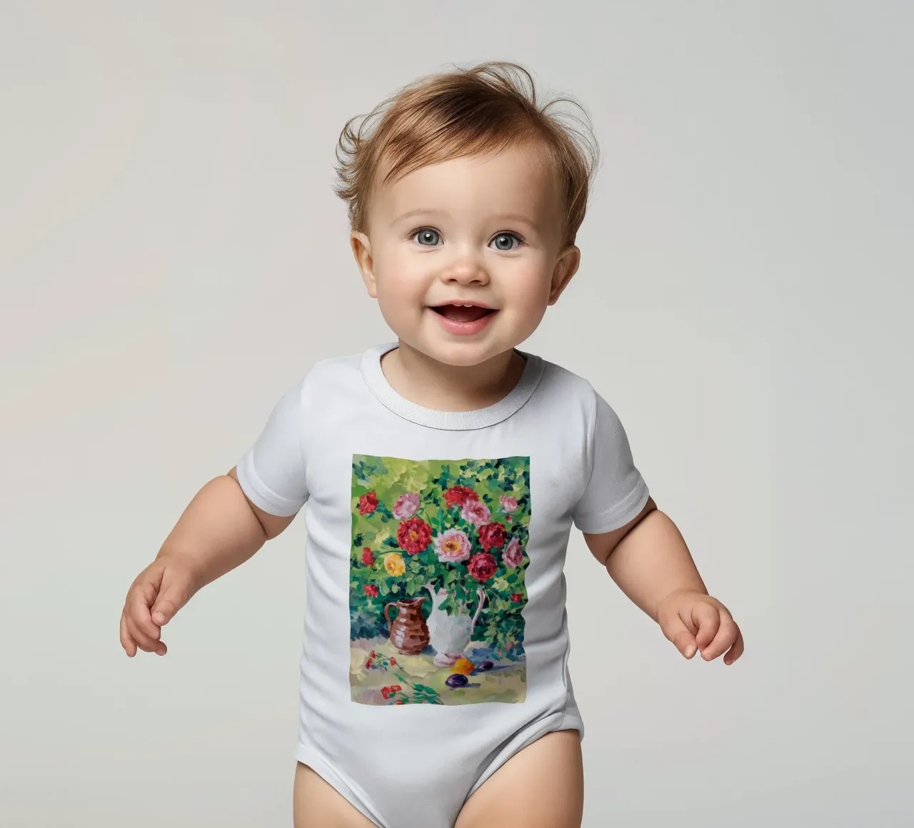 Rustic Pitcher Blooms short-sleeve baby romper by Radiance Landscape