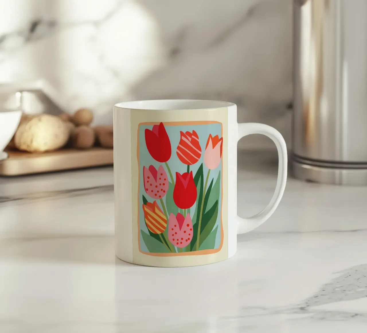 Framed Tulip Joy ceramic mug by Moonlite Desire