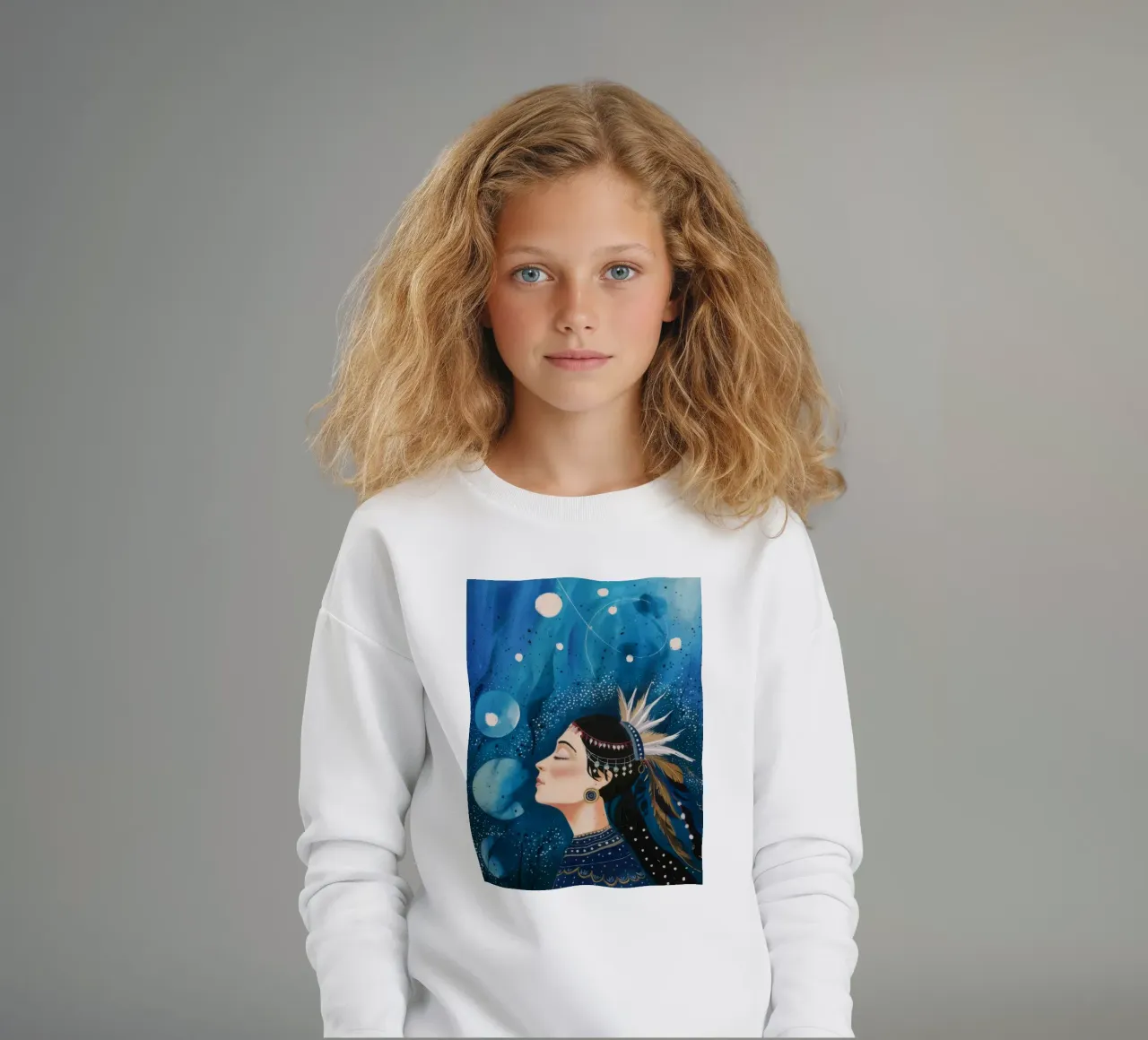 Cosmic Slumber Queen kids sweatshirt by Vivid Reverie