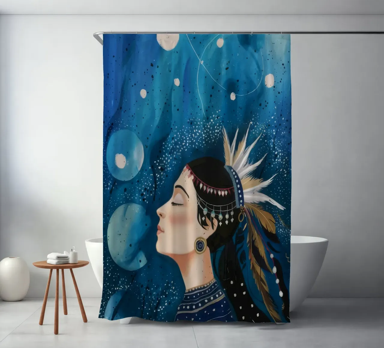 Cosmic Slumber Queen shower curtain by Vivid Reverie