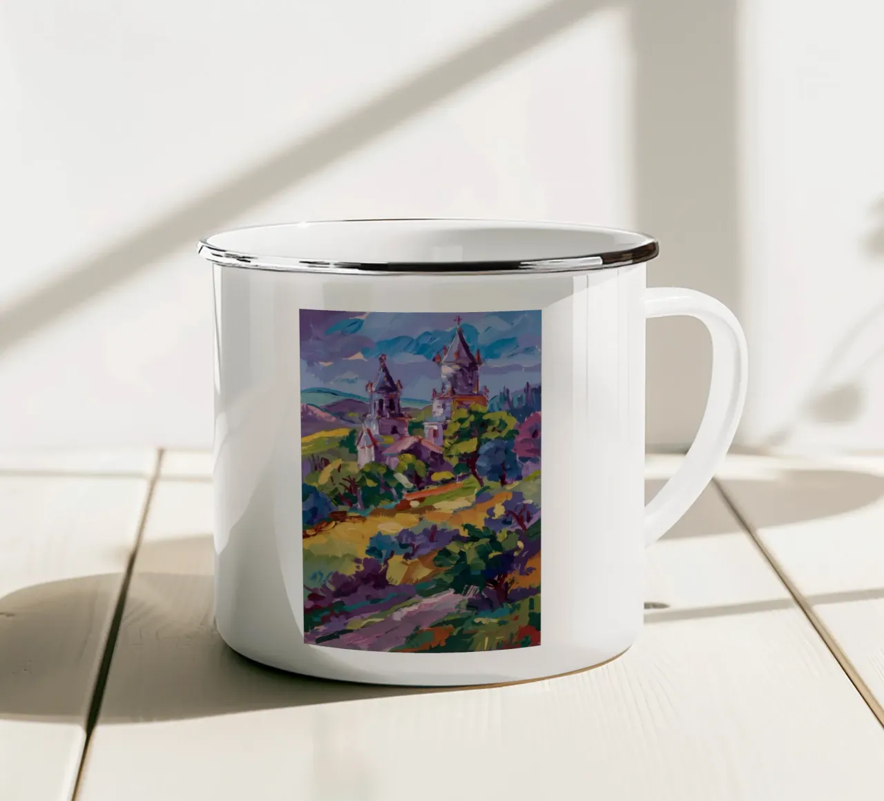 Sogno del crepuscolo del castello tazza in smalto da Radiance Landscape