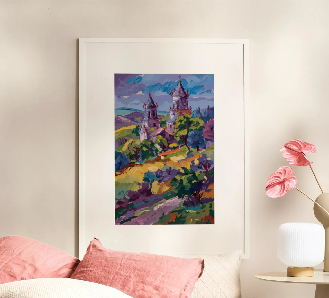 Sogno del crepuscolo del castello poster con telaio in alluminio da Radiance Landscape
