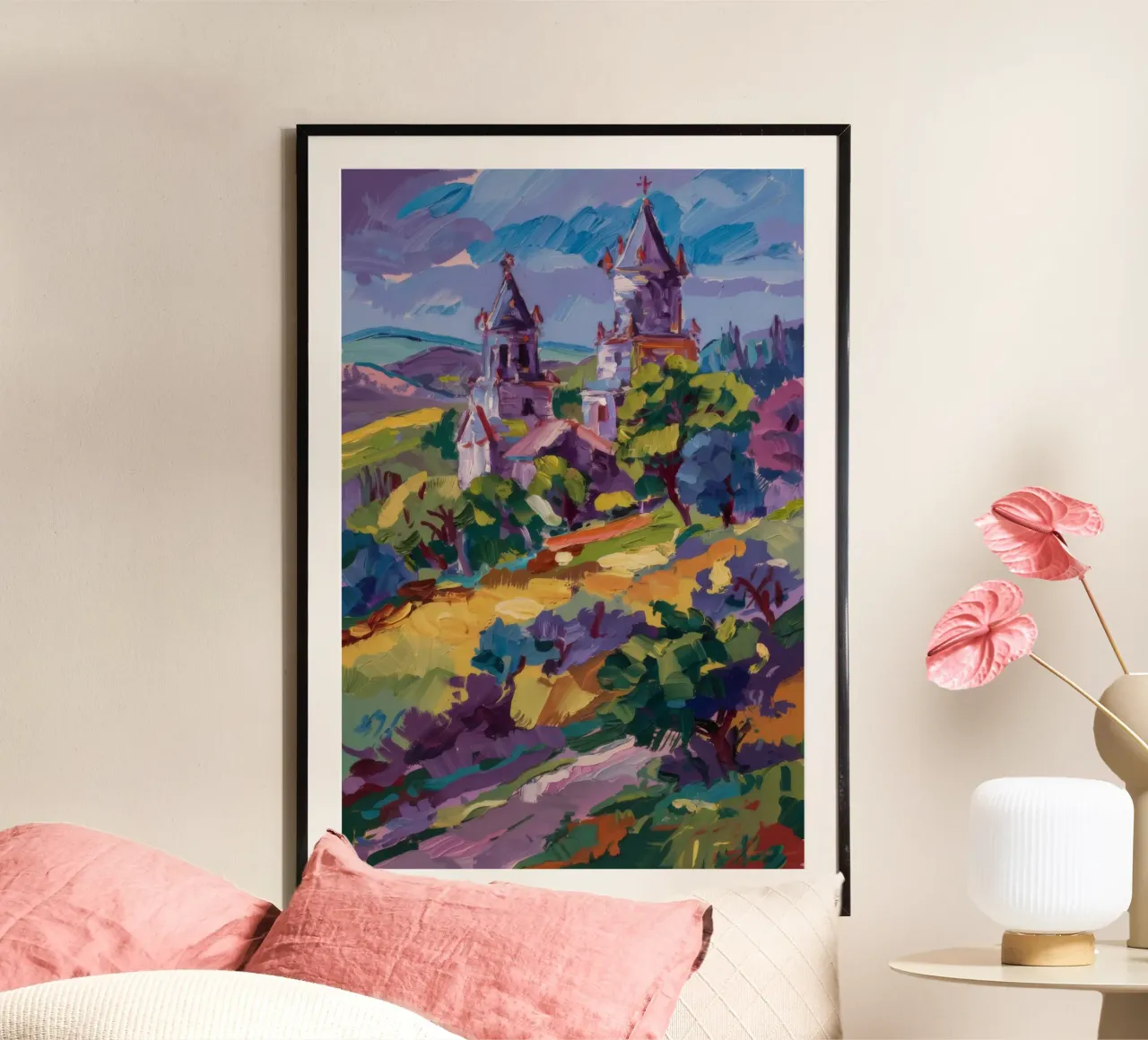Sogno del crepuscolo del castello poster con telaio in alluminio da Radiance Landscape