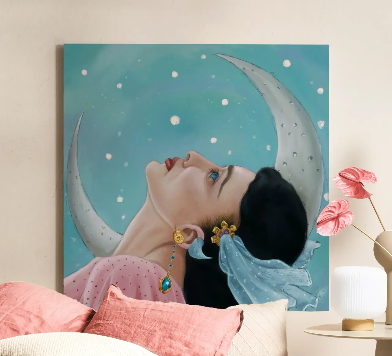 Adorazione dello sguardo lunare tela con Cornice a cassetta da Vivid Reverie