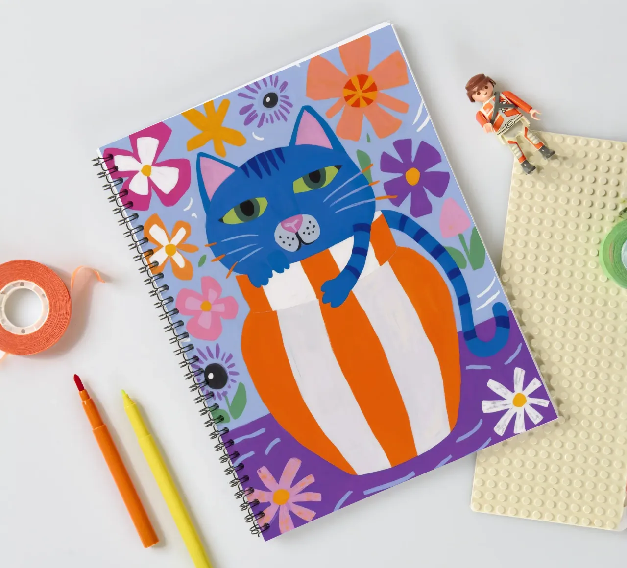 Quirky Striped Cat spiral notebook by Moonlite Desire