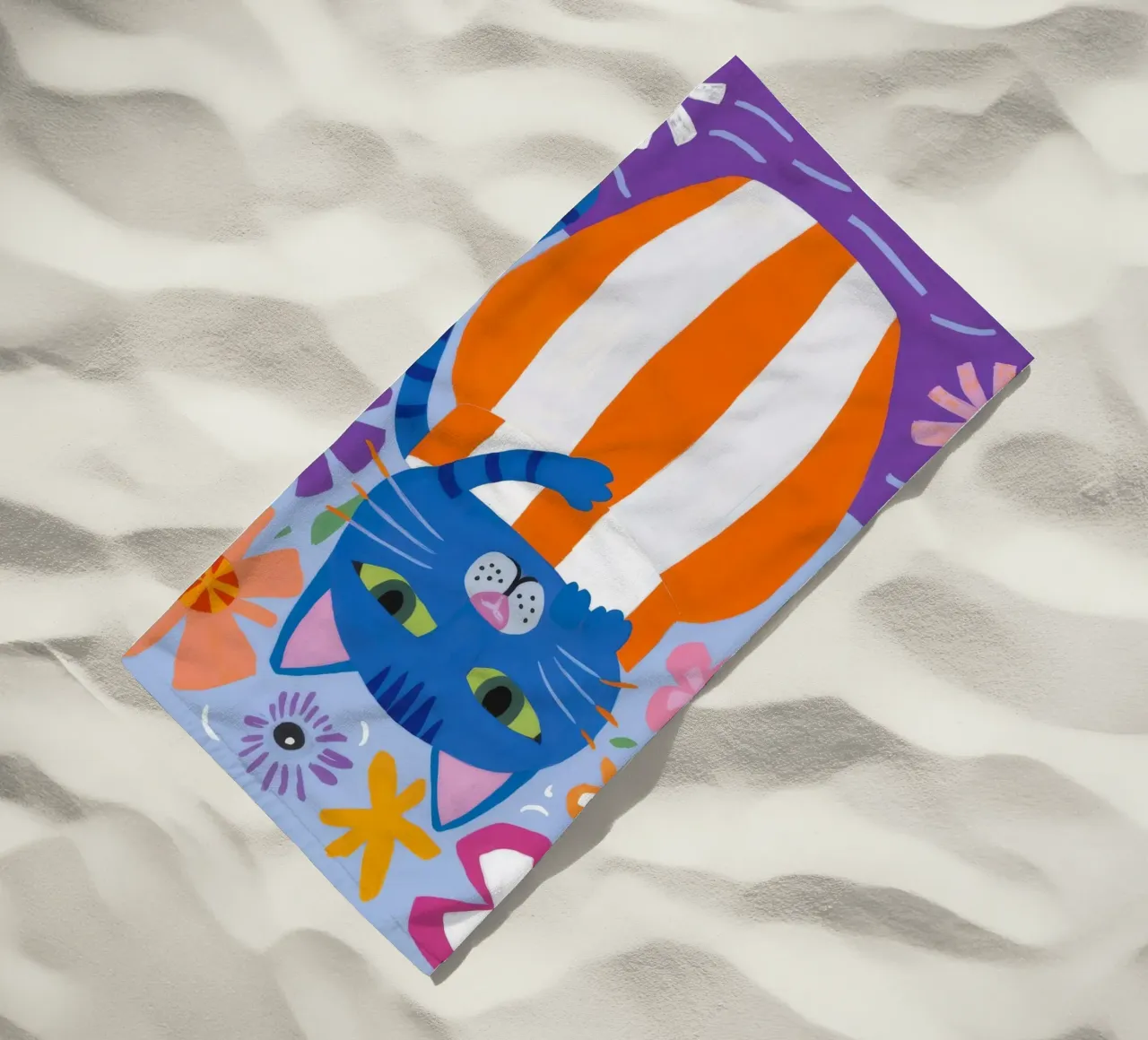 Gatto eccentrico a strisce telo mare da Moonlite Desire