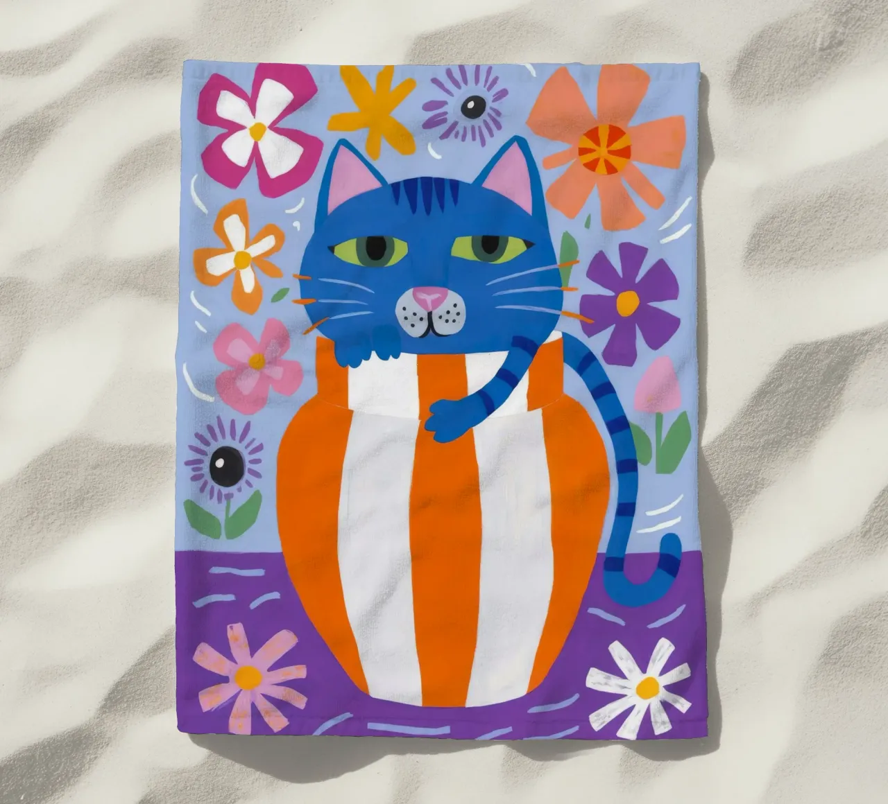 Gatto eccentrico a strisce telo mare da Moonlite Desire