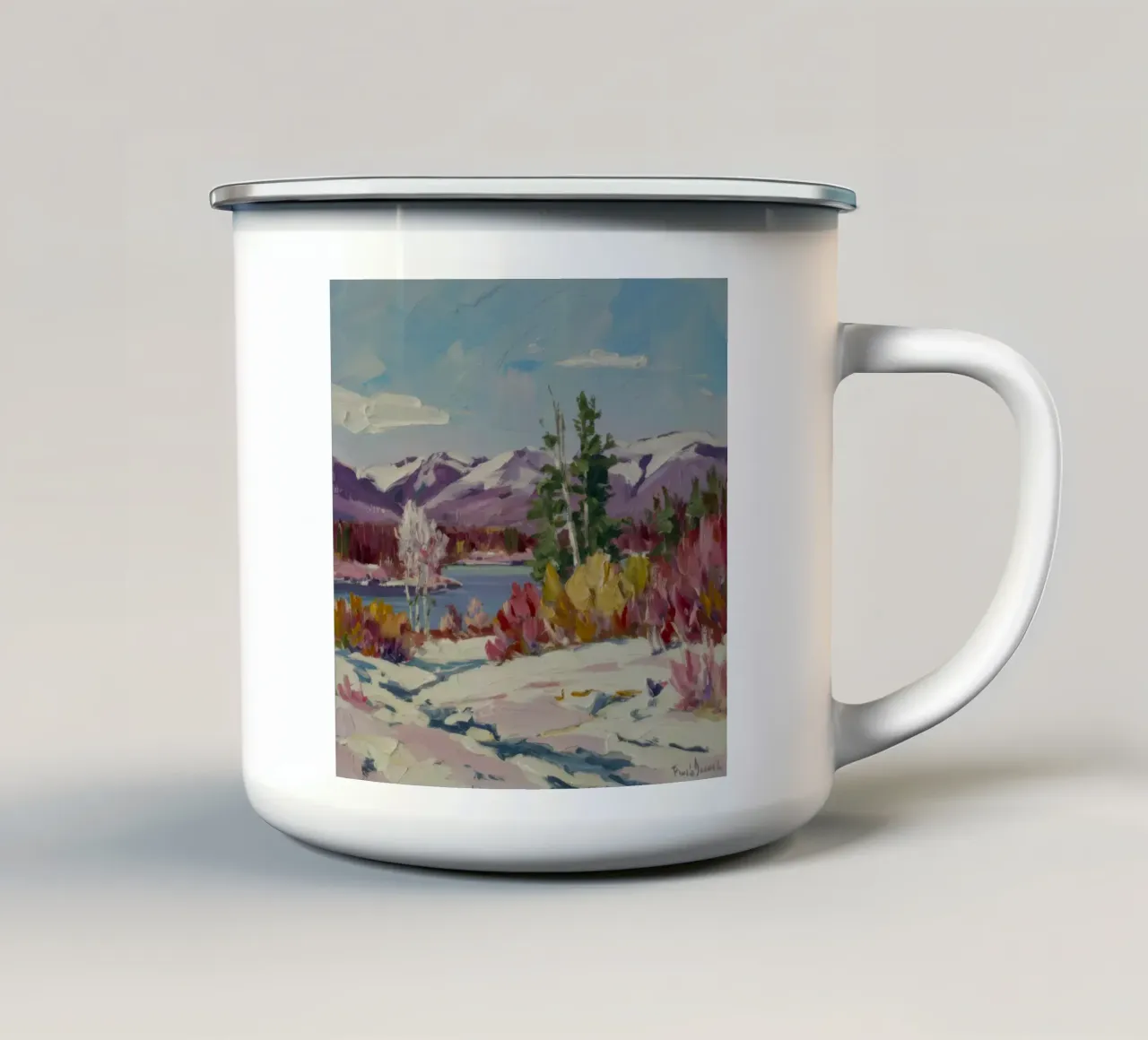 Passo di montagna invernale tazza in smalto da Radiance Landscape