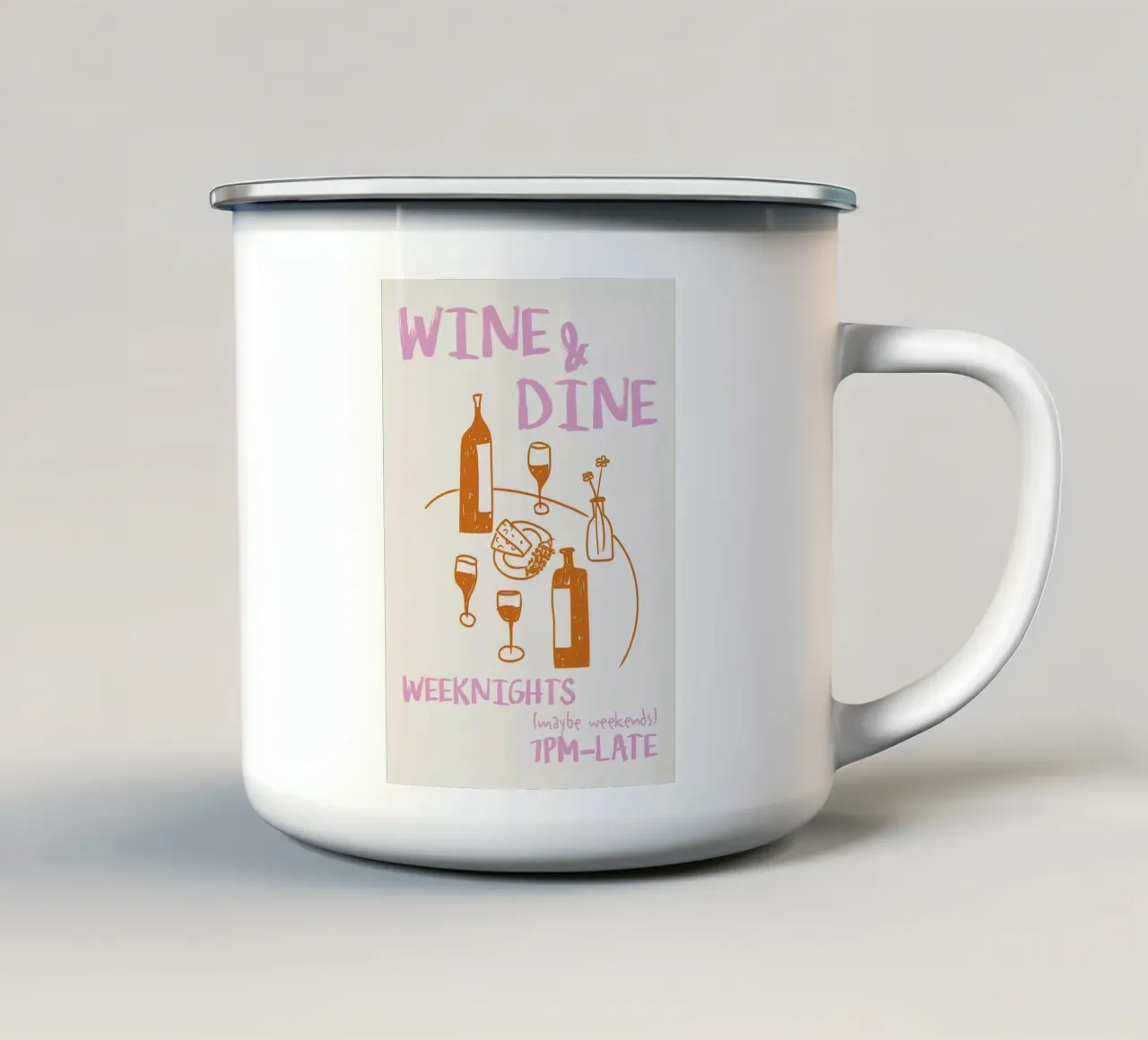Vino e cena tazza in smalto da Natasha Shop