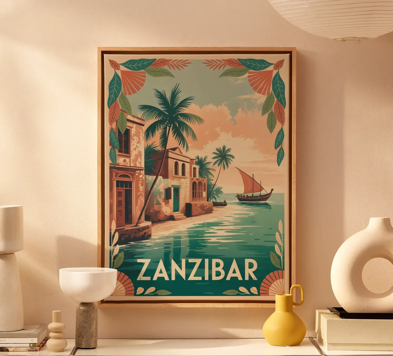 Poster di viaggio vintage di Zanzibar tela con Cornice a cassetta da Vintage Travel Art