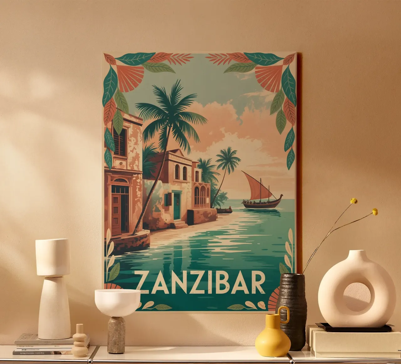 Poster di viaggio vintage di Zanzibar tela con Cornice a cassetta da Vintage Travel Art