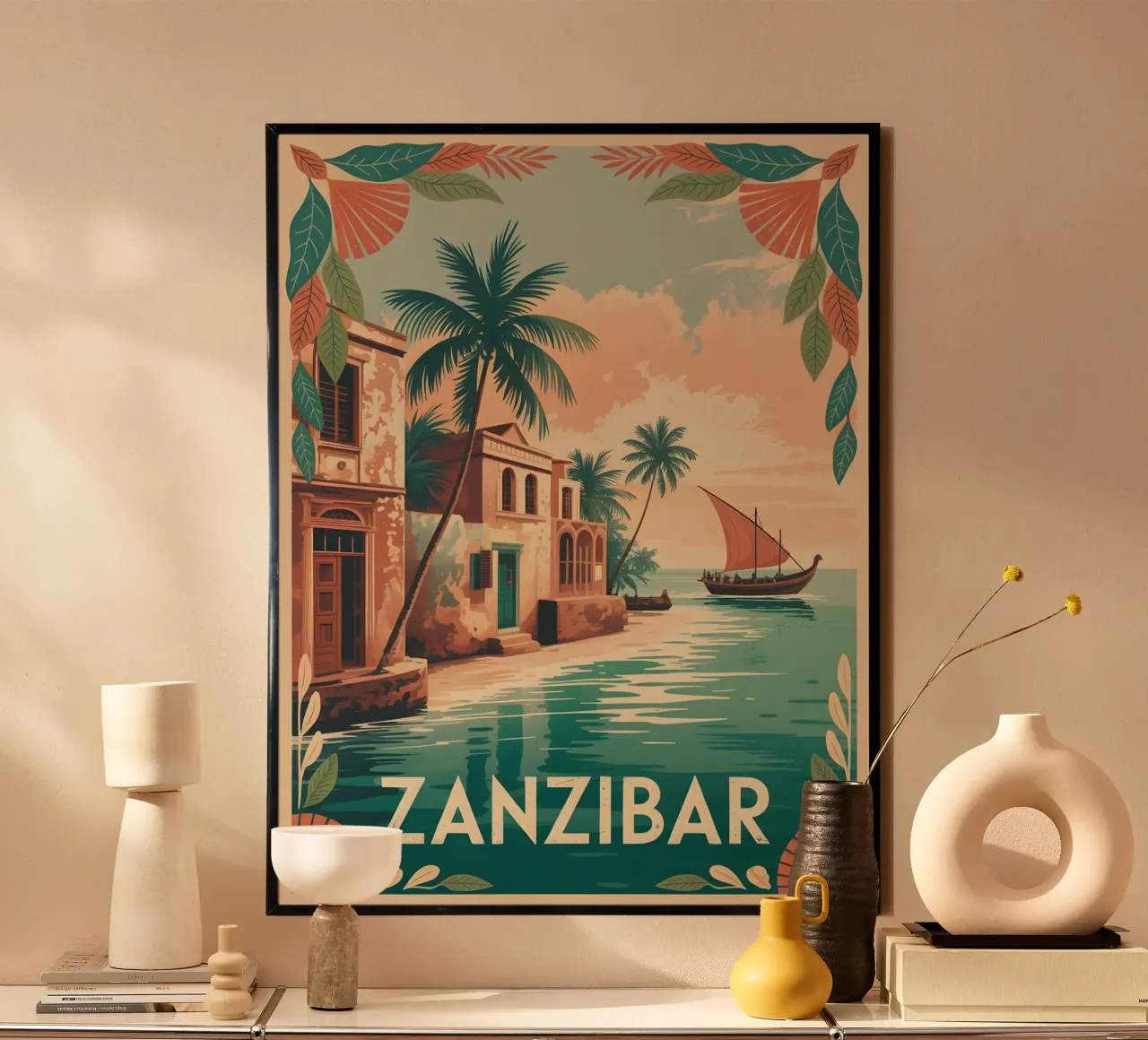 Poster di viaggio vintage di Zanzibar poster con telaio in plastica da Vintage Travel Art