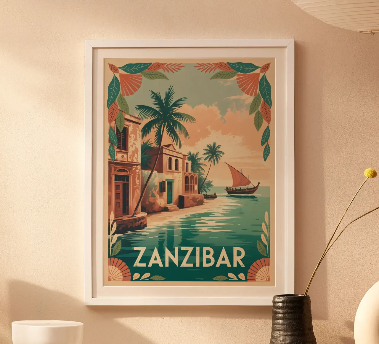 Poster di viaggio vintage di Zanzibar poster con telaio in plastica da Vintage Travel Art