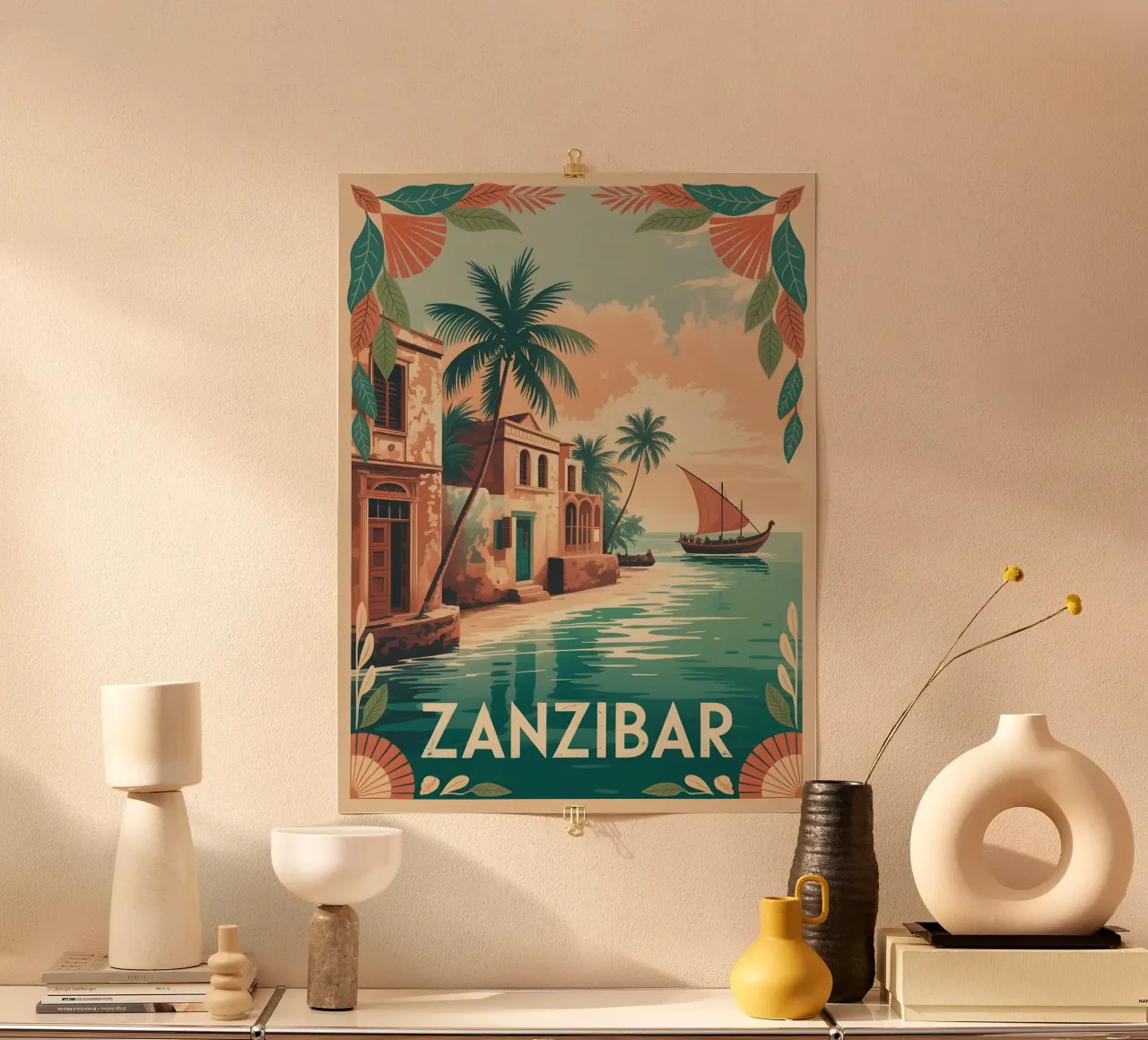 Poster di viaggio vintage di Zanzibar poster con telaio in plastica da Vintage Travel Art