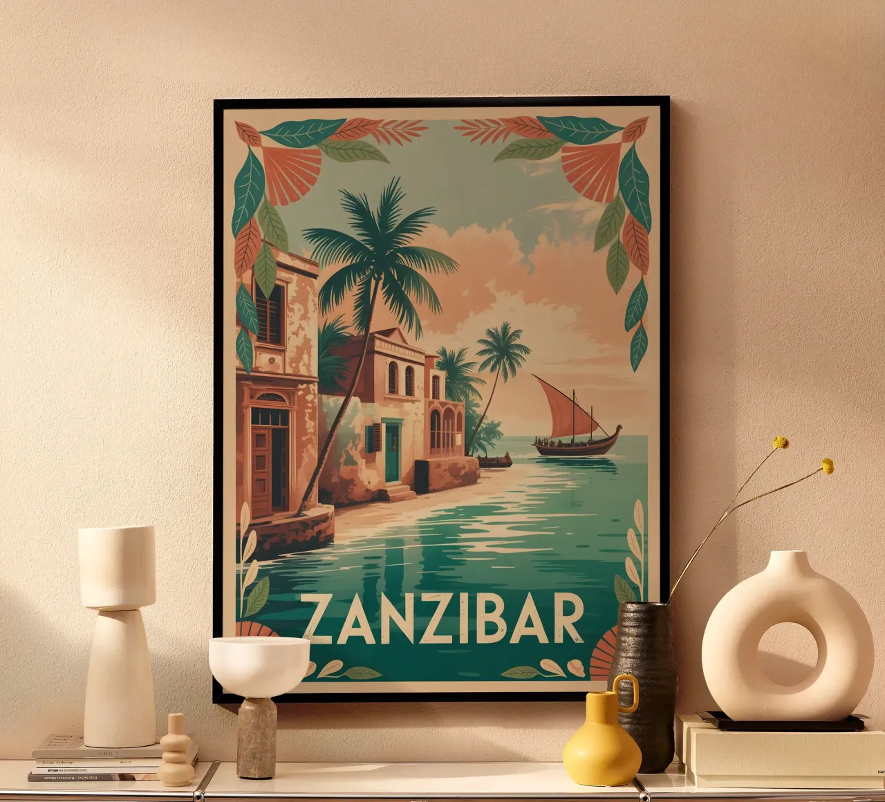 Poster di viaggio vintage di Zanzibar poster con telaio in plastica da Vintage Travel Art