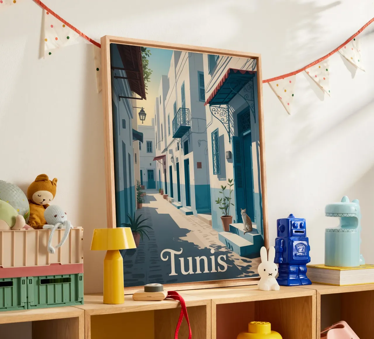 Tunis vintage reisposter canvas met Baklijst van Vintage Travel Art
