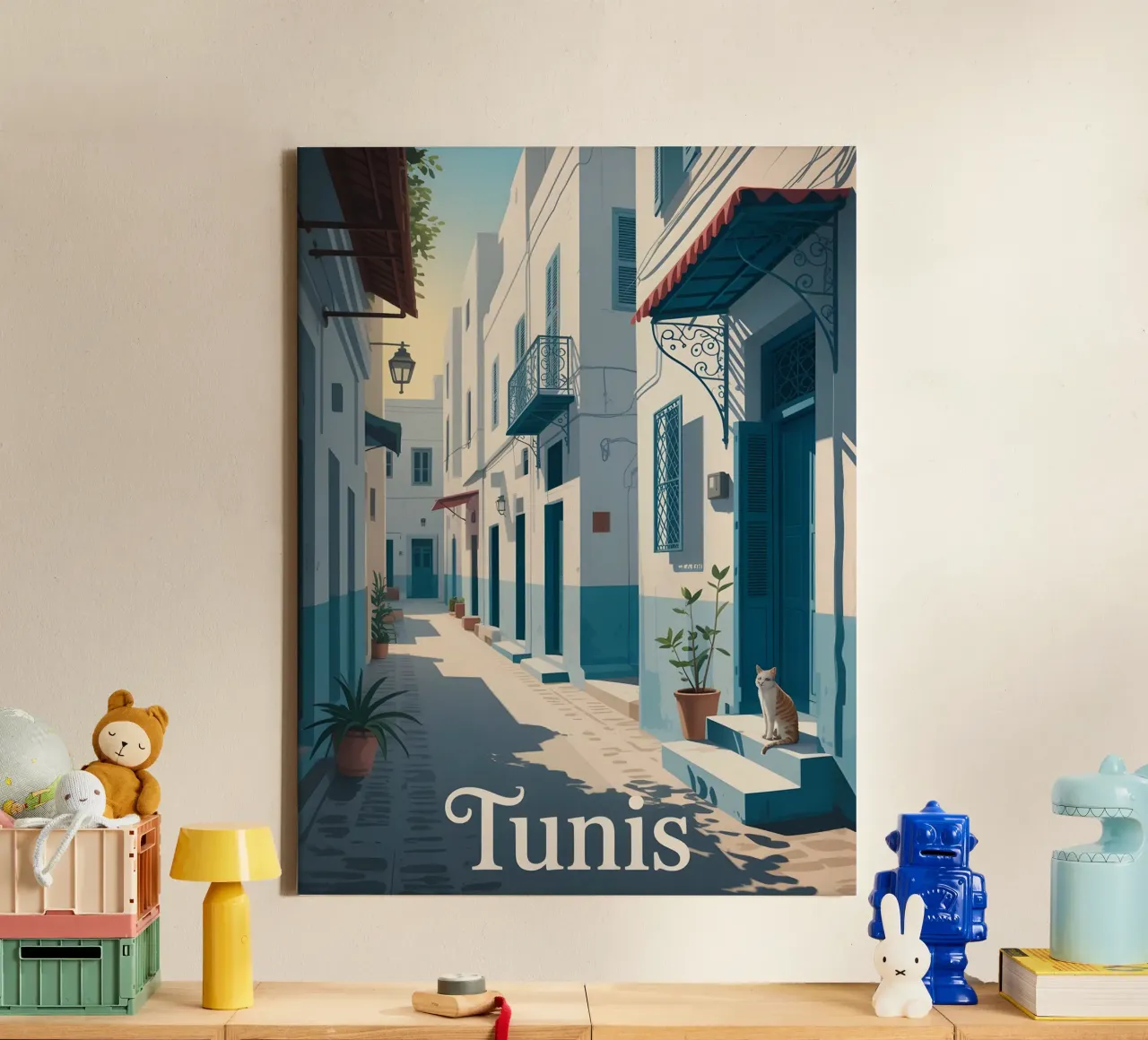 Tunis vintage reisposter canvas met Baklijst van Vintage Travel Art