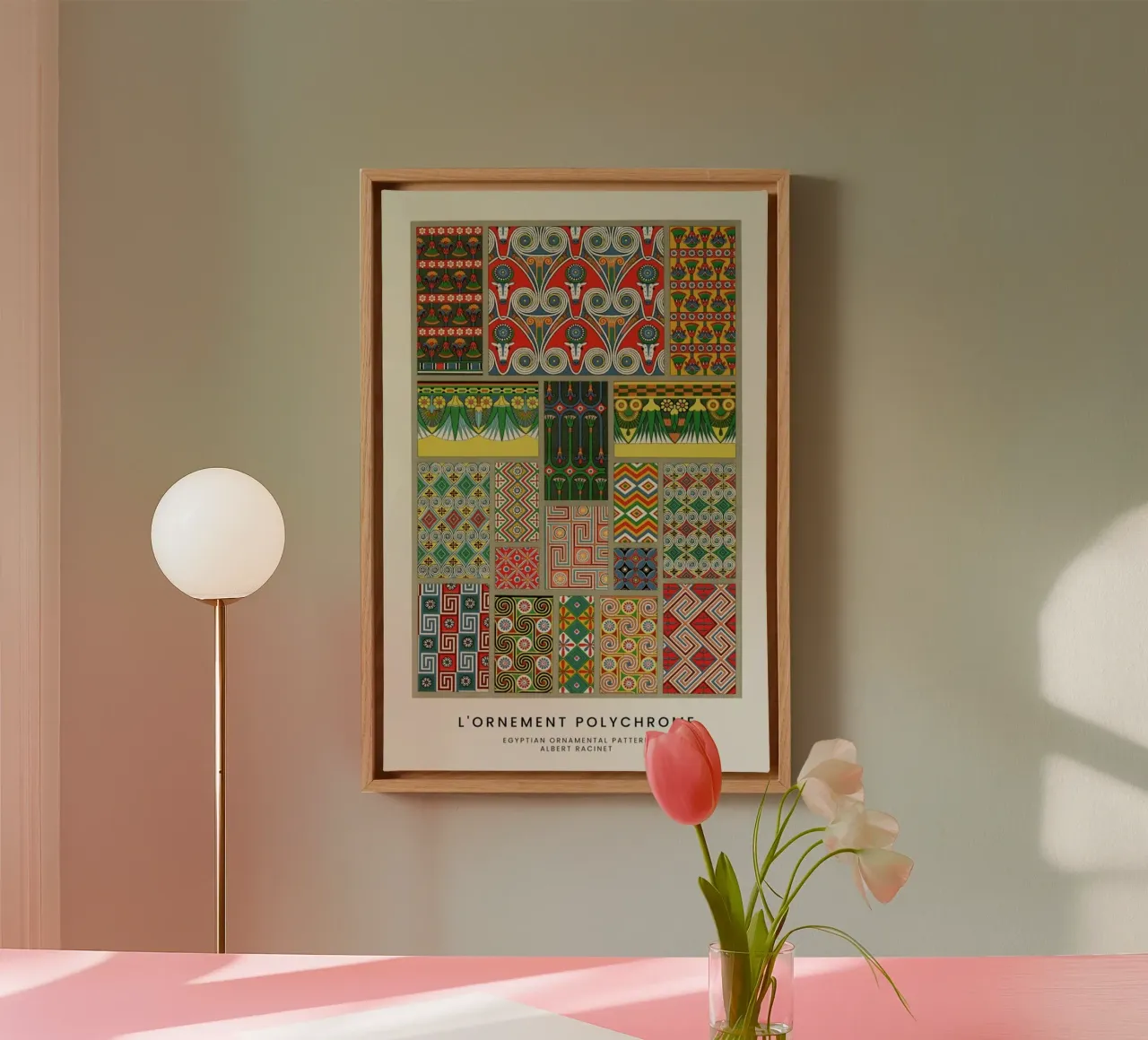 Racinet -  Egyptian  Ornamental Pattern tela con Cornice a cassetta da Vintage by JUNIQE