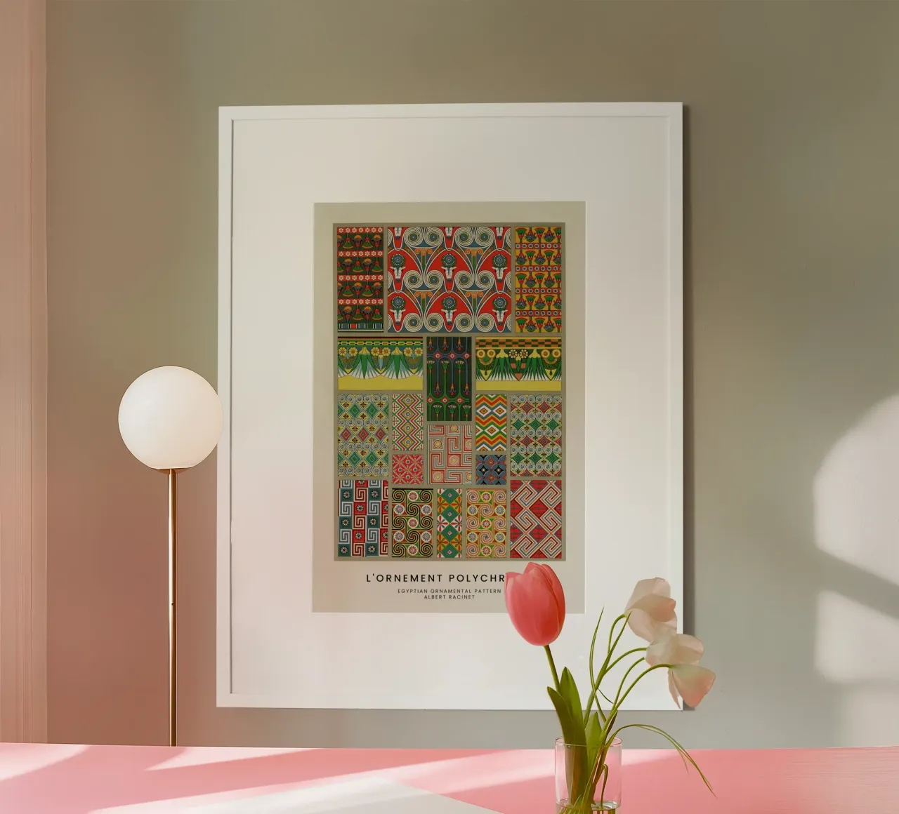 Racinet -  Egyptian  Ornamental Pattern poster con telaio in legno da Vintage by JUNIQE