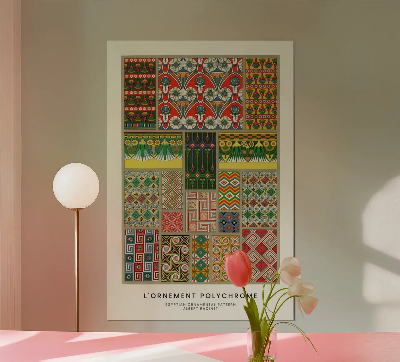 Racinet -  Egyptian  Ornamental Pattern poster con telaio in legno da Vintage by JUNIQE
