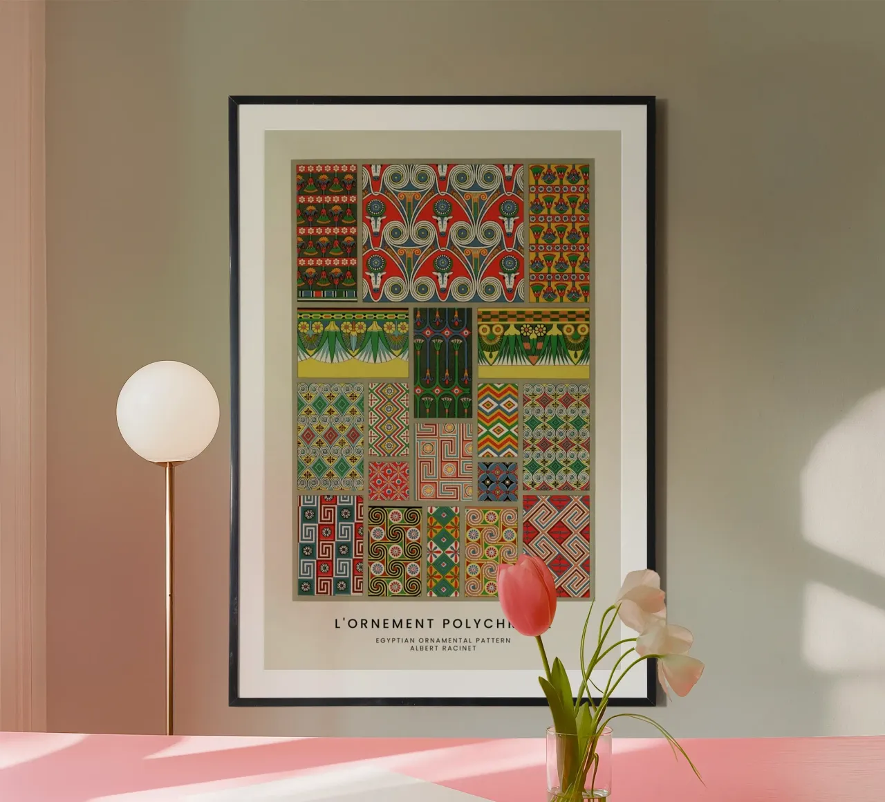 Racinet -  Egyptian  Ornamental Pattern poster con telaio in legno da Vintage by JUNIQE