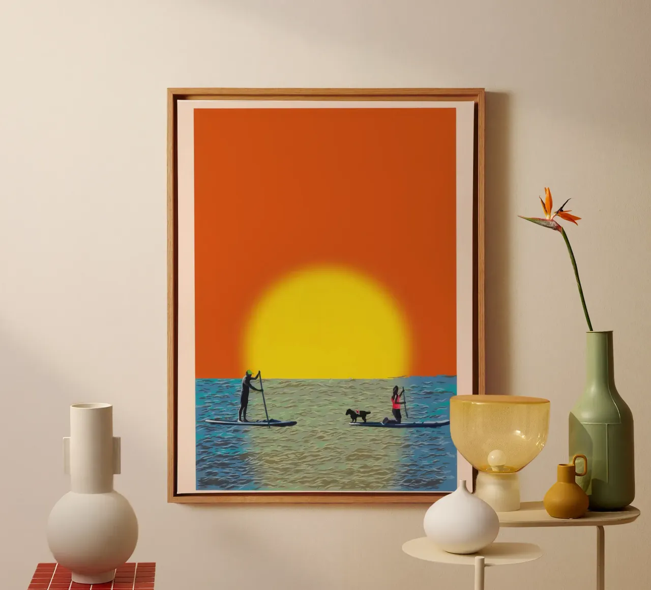 Tramonto in paddleboard tela con Cornice a cassetta da burnet