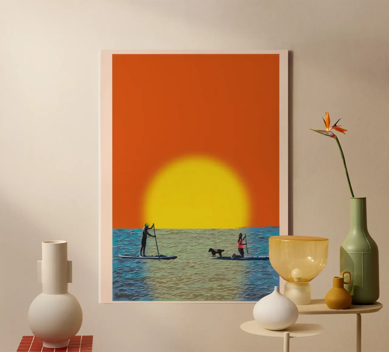 Tramonto in paddleboard tela con Cornice a cassetta da burnet