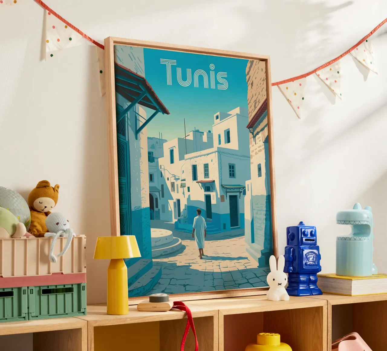 Tunis vintage reisposter canvas met Baklijst van Vintage Travel Art