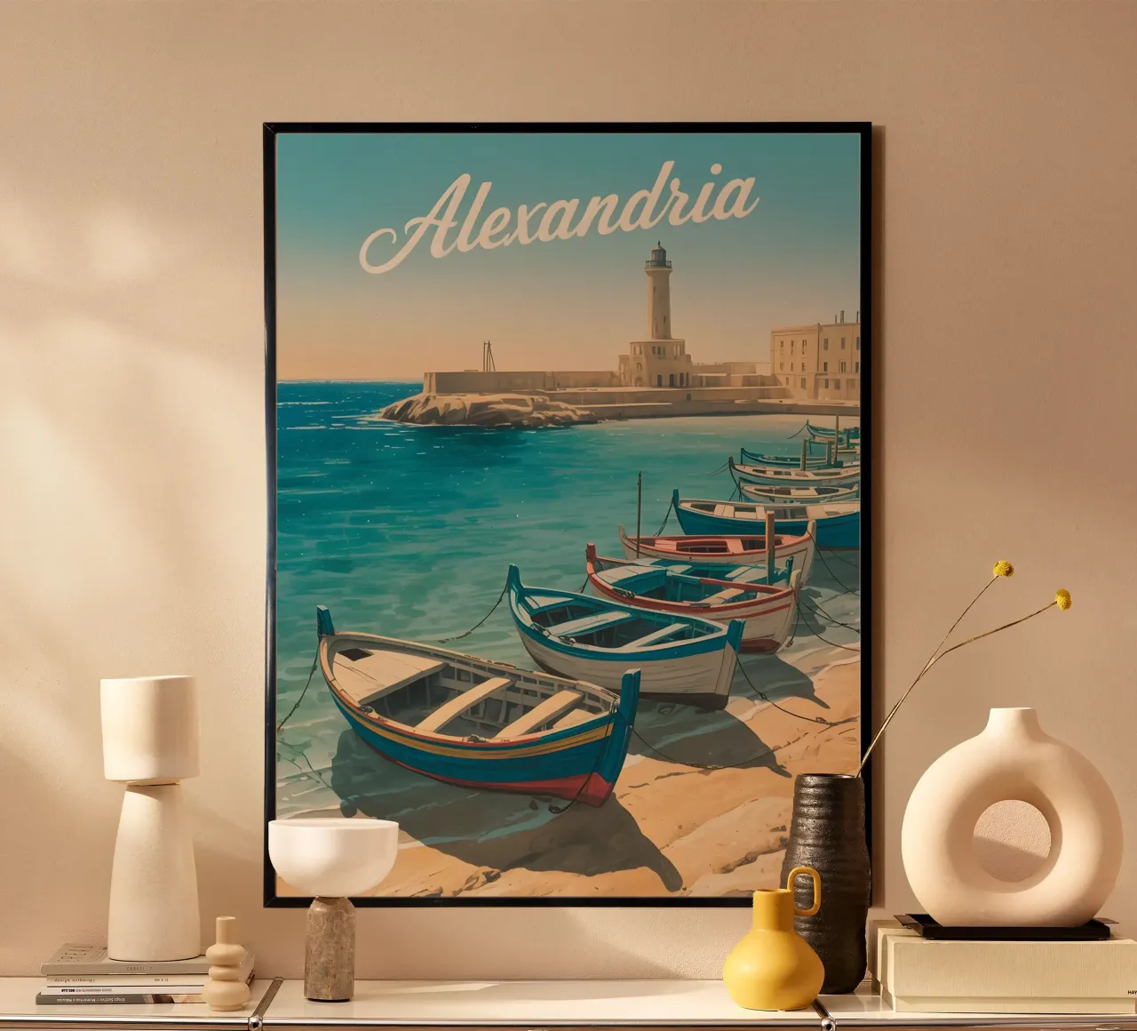 Poster di viaggio d'epoca di Alessandria poster con telaio in legno da Vintage Travel Art