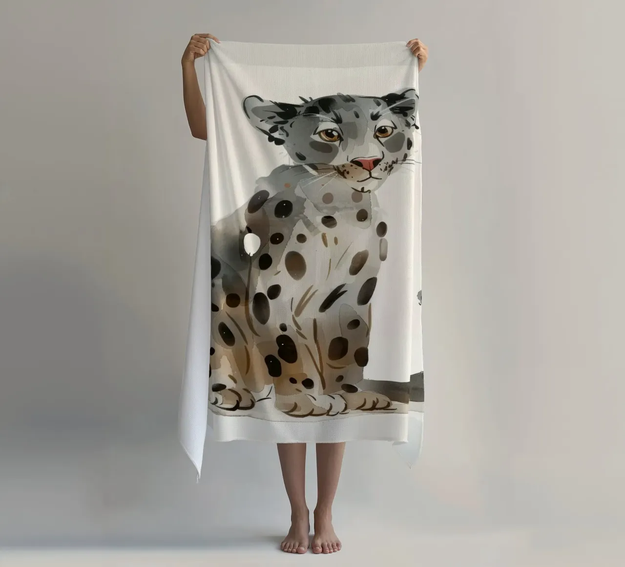 Adorabile illustrazione di leopardo nuvolato - Acquerello morbido telo mare da DesignDoodle