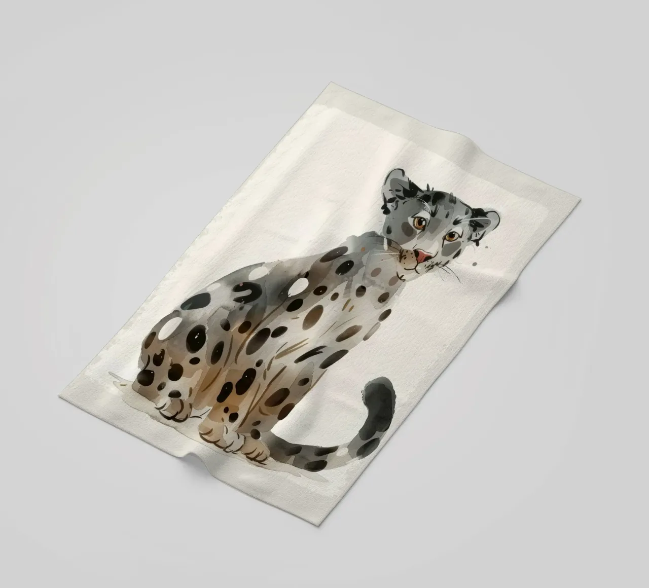 Adorabile illustrazione di leopardo nuvolato - Acquerello morbido telo mare da DesignDoodle