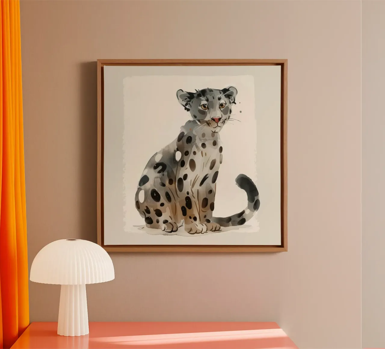 Adorable Clouded Leopard Illustration – Soft Watercolor art canvas with Floater frame by DesignDoodle