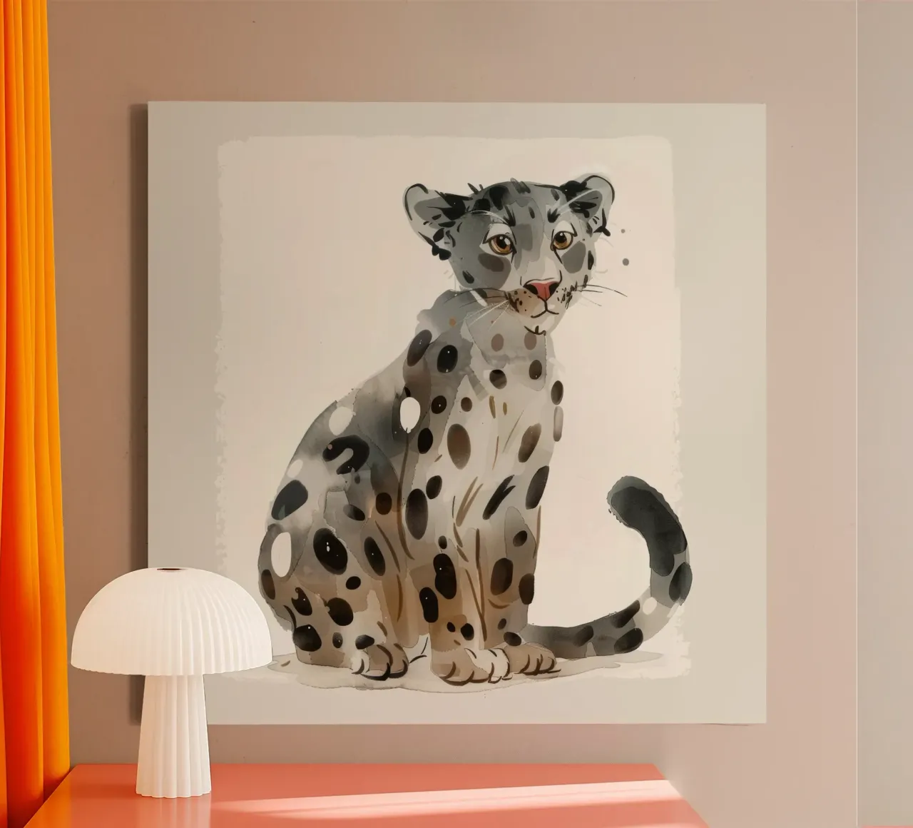 Adorable Clouded Leopard Illustration – Soft Watercolor art canvas with Floater frame by DesignDoodle