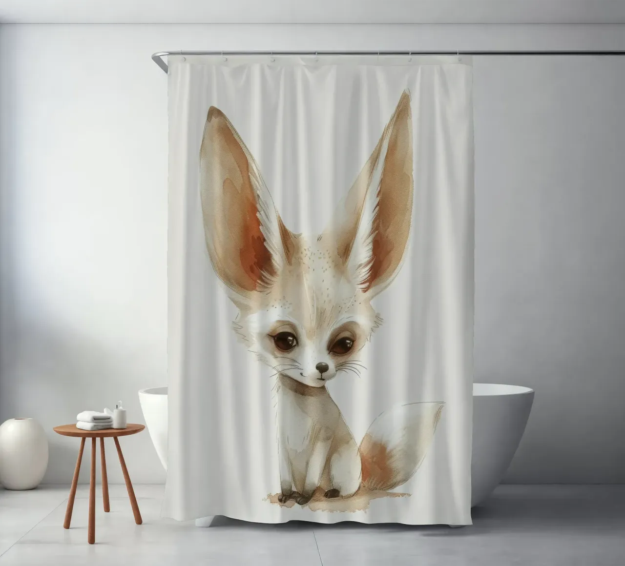 Niedlicher Fennec-Fuchs - ein skurriler Wüstenbegleiter Duschvorhang von DesignDoodle