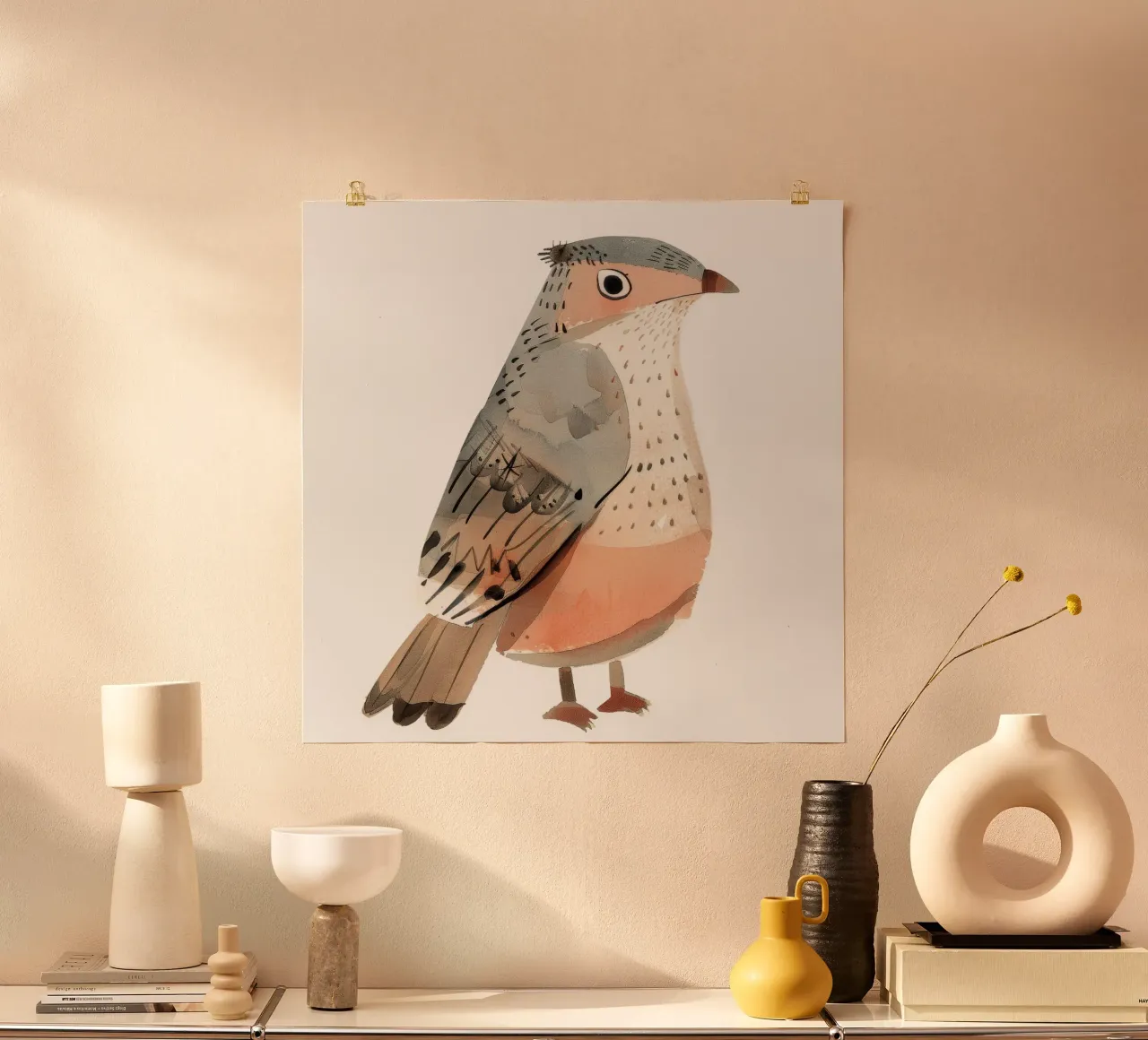 Falco affascinante - Bellezza maestosa in tinte tenui poster con telaio in alluminio da DesignDoodle