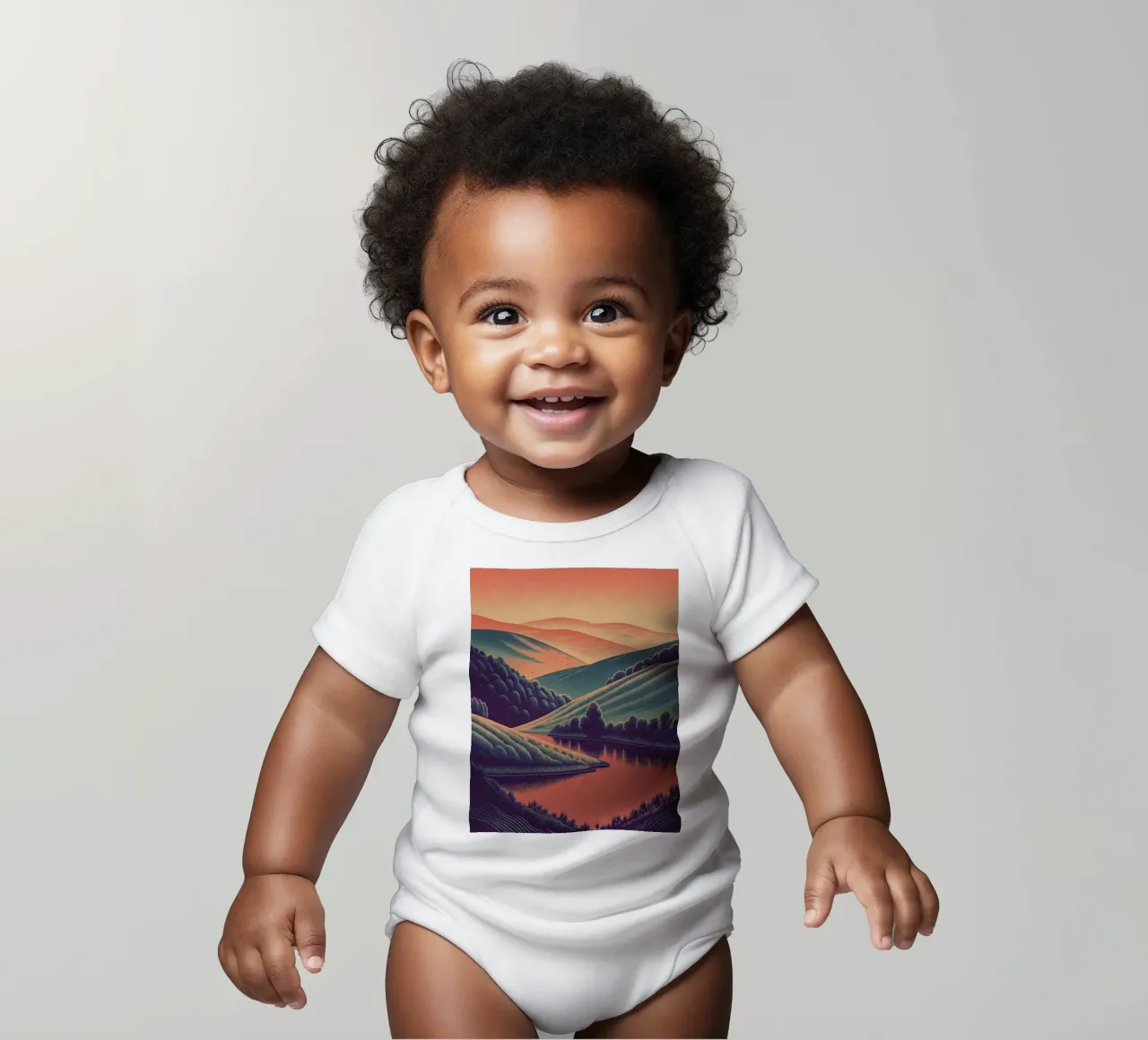 Un paesaggio minimalista di colline ondulate body neonato maniche corte da Artistic-shop