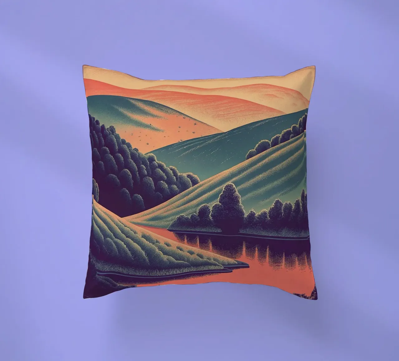 Un paesaggio minimalista di colline ondulate cuscino da Artistic-shop