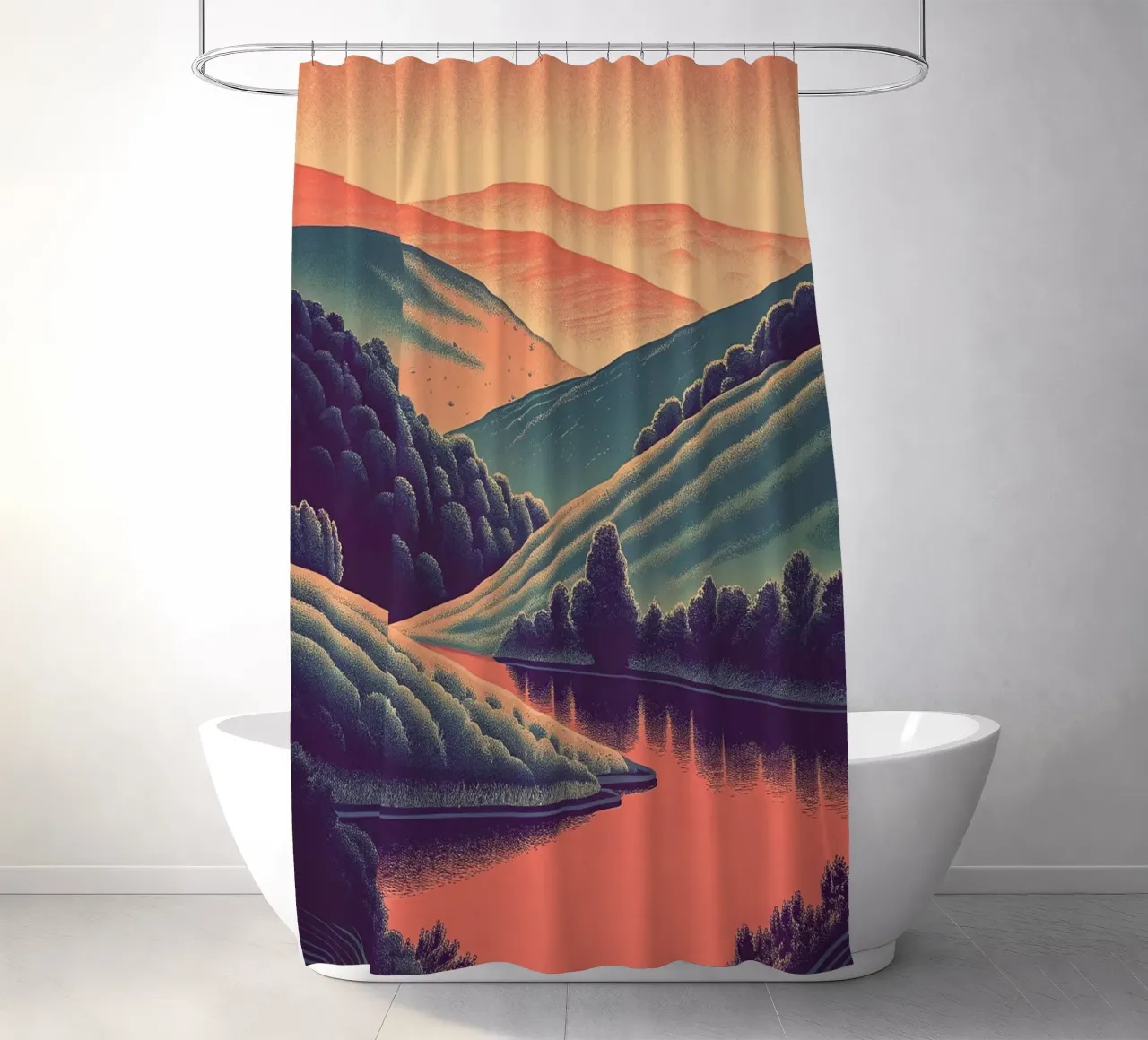 Un paesaggio minimalista di colline ondulate tenda da doccia da Artistic-shop