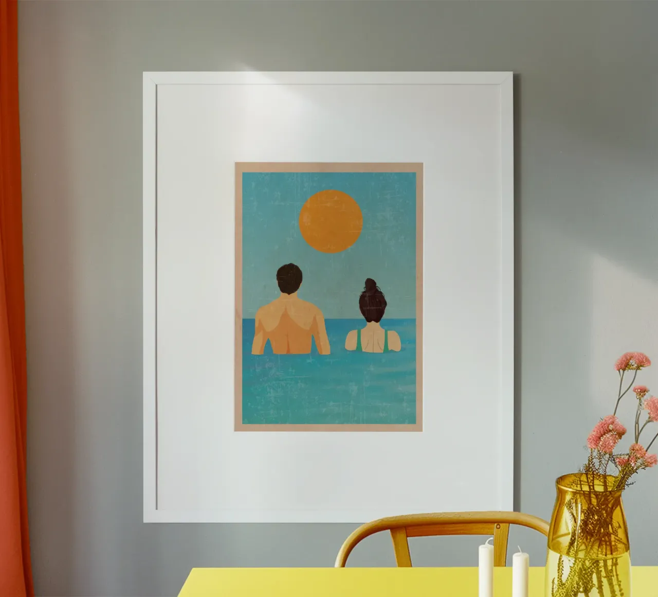 Swimming Together poster with aluminum frame by burnet