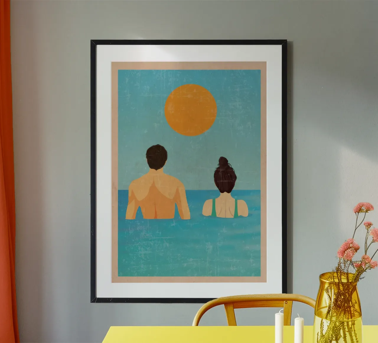 Swimming Together poster with aluminum frame by burnet